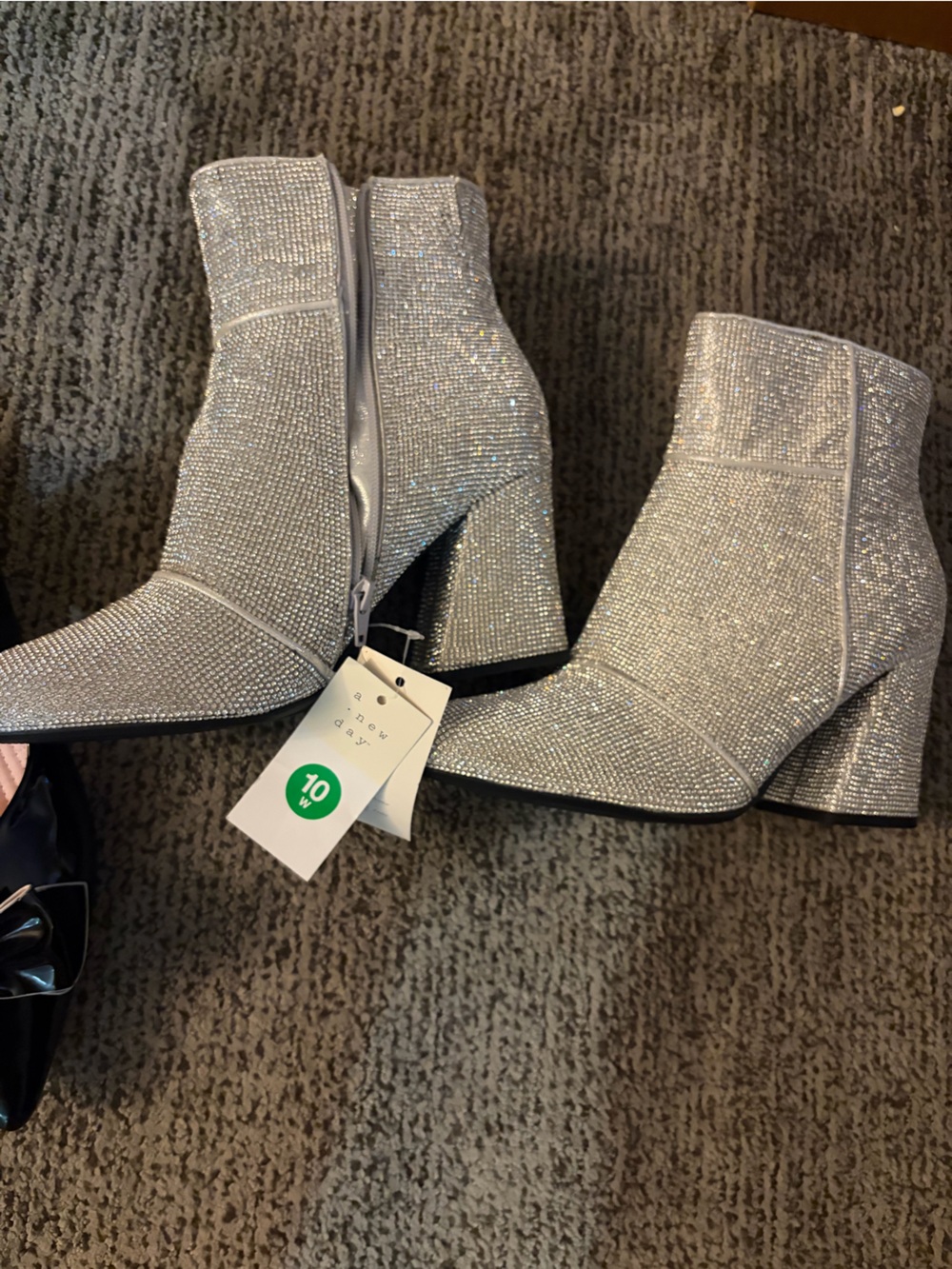 Silver Rhinestone Block Heel Booties A NEW DAY
